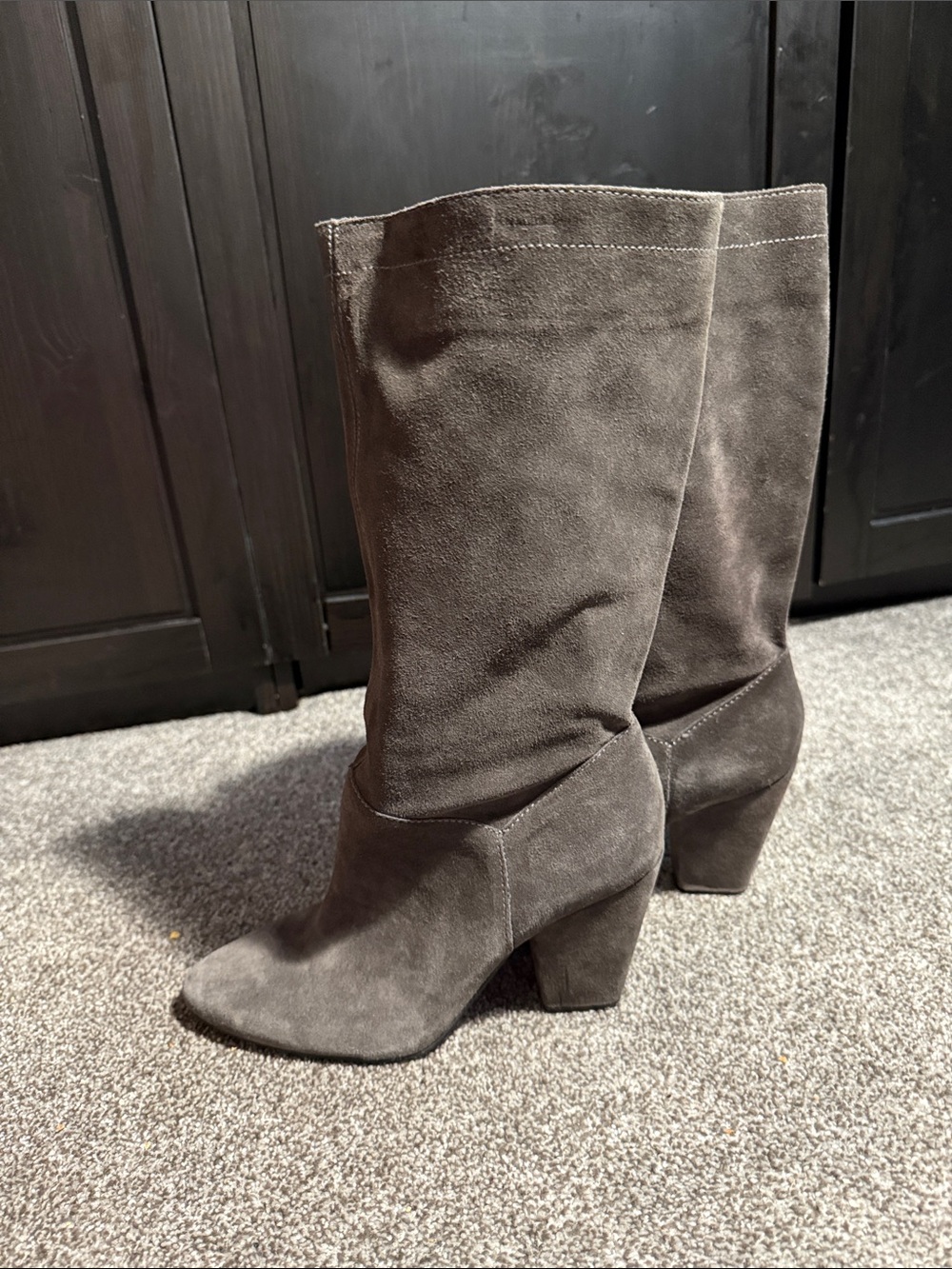 1. State Taupe Suede Knee-High Heeled Boots
